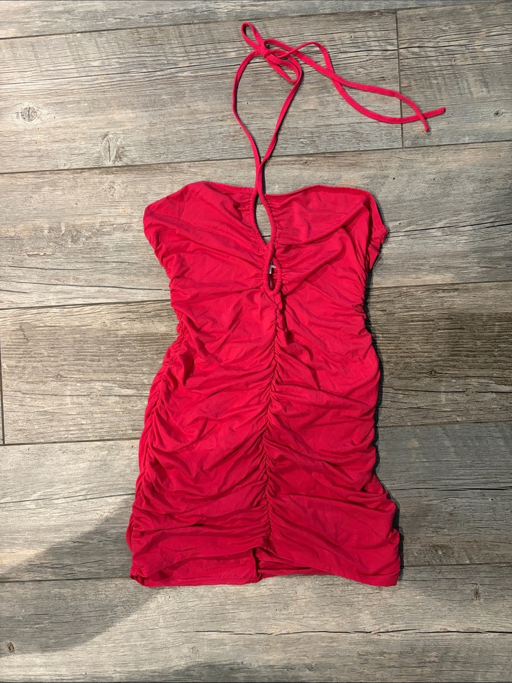 Reformation hot pink knit halter mini dress w/ruching sz M 🩷